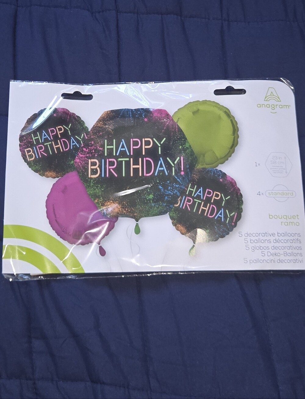 Anagram 'Happy Birthday' Galaxy Foil Balloon Bouquet - Pink & Green